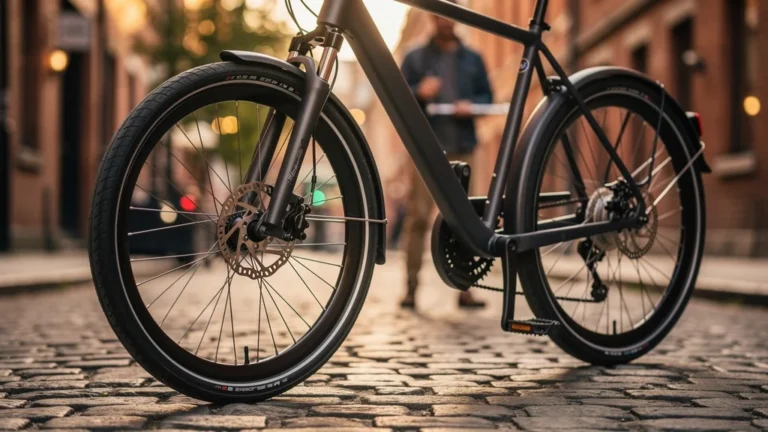 Comparaison réaliste freins à disque hydrauliques et mécaniques sur vélo de ville en gros plan